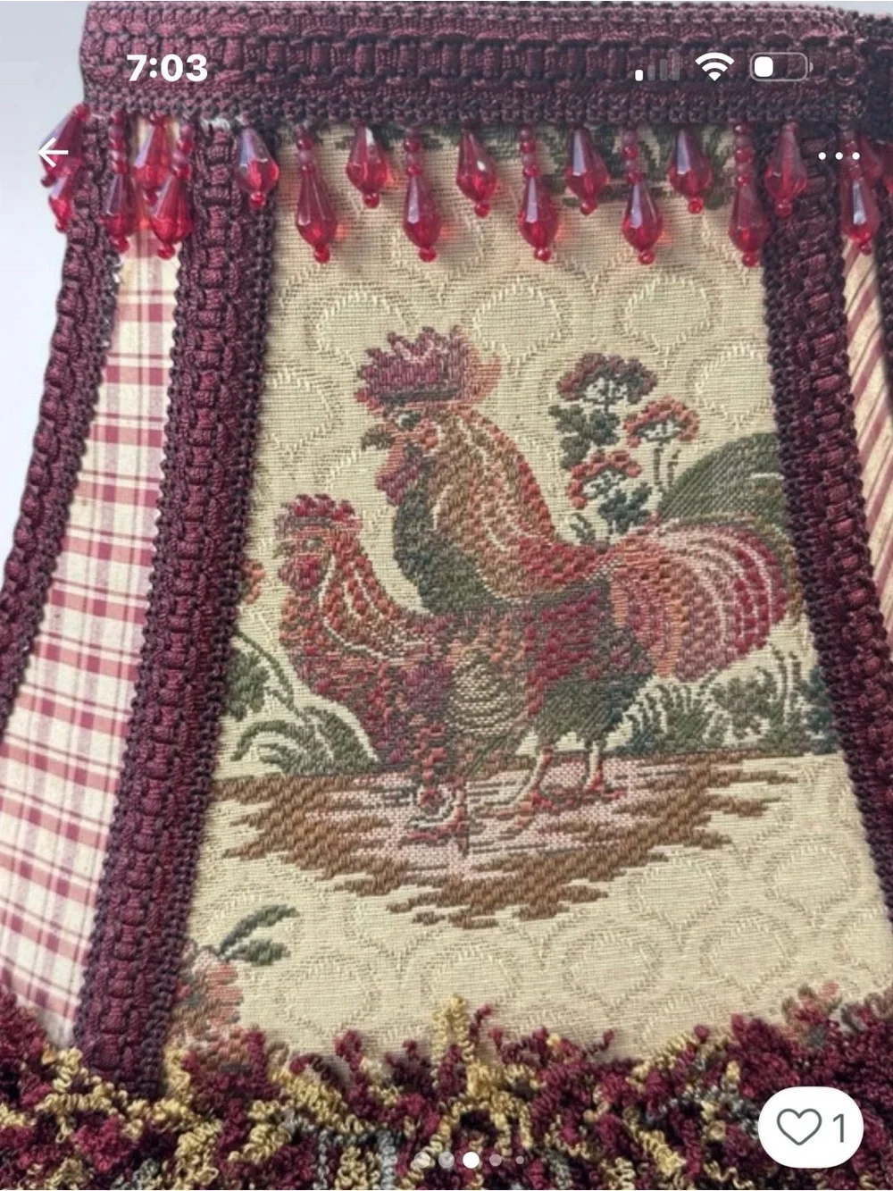 French Country Rooster Hen Cottagecore Toile Fabric Lamp Shade Frayed Fringe